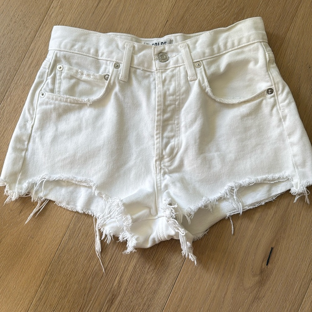 AGOLDE white cutoff denim shorts sz 25